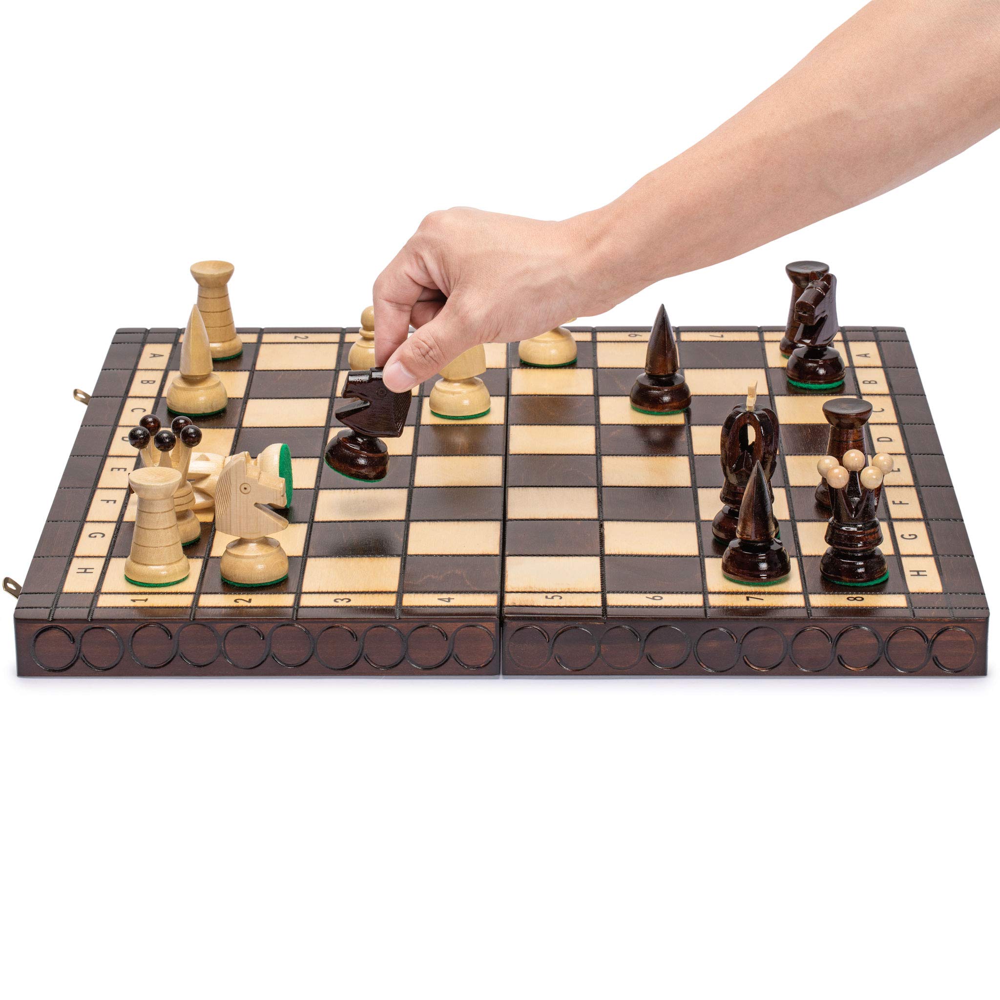 Husaria European International Chess Set — 18-Inch Folding Board and Handcrafted Sycamore Pieces
