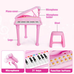 Love&Mini Piano Keyboard Toy for Girls – 31 Keys, Microphone & Stool