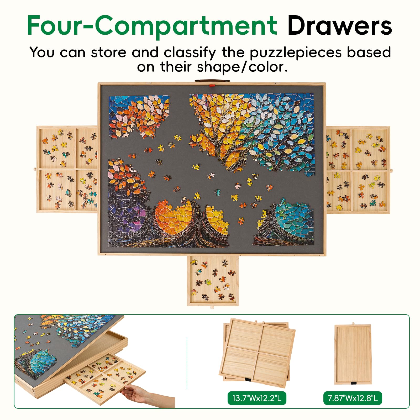 TEAKMAMA Work area 34.2 x 26.3 inches fits up to 1500-piece puzzles.