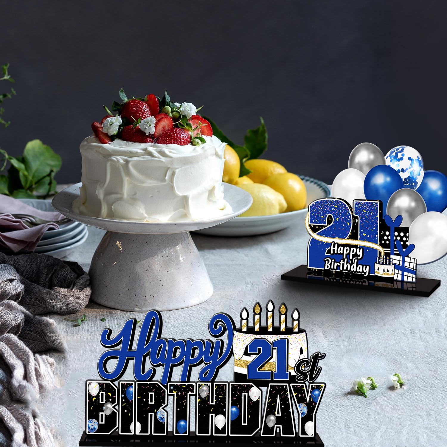LINGTEER 21st Birthday Blue Acrylic Table Topper Centerpieces – Set of 3