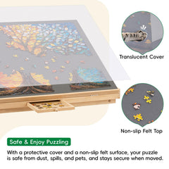 TEAKMAMA Protective cover shields pieces from spills and dust.