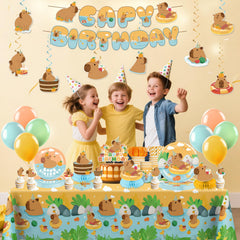 Yingoto capybara balloons set a festive vibe for the party space.