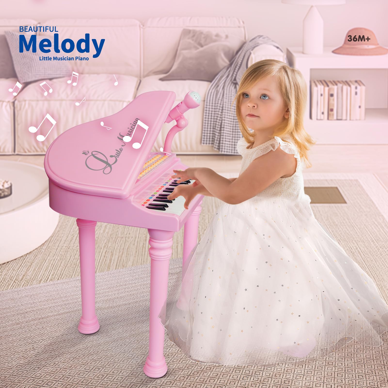 Love&Mini Piano Keyboard Toy for Girls – 31 Keys, Microphone & Stool