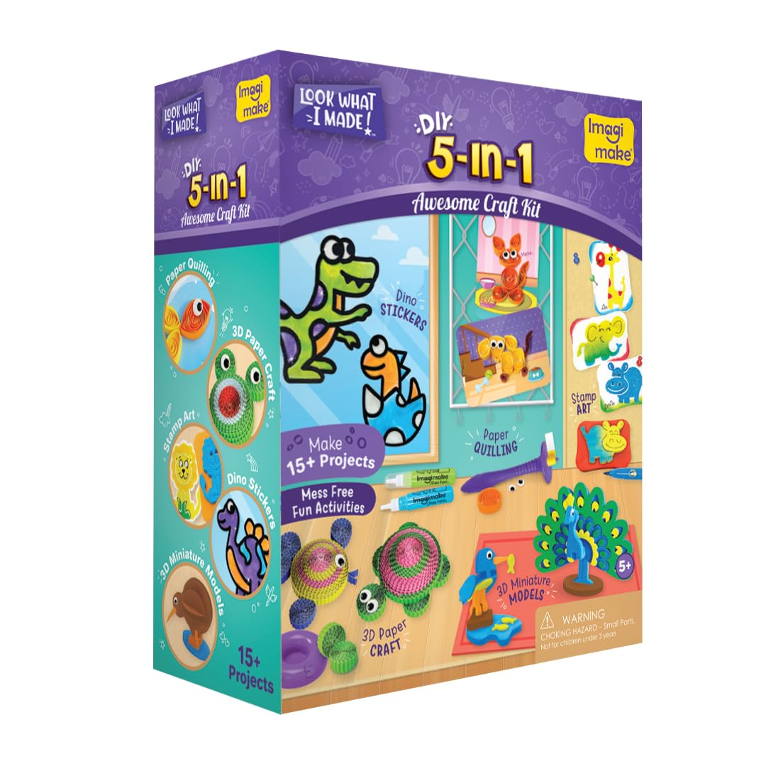 Imagimake 5-in-1 craft kit box showing 15+ projects for creative play