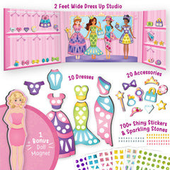 Imagimake dress-up studio with 10 dresses boosts storytelling and fine motor skills.