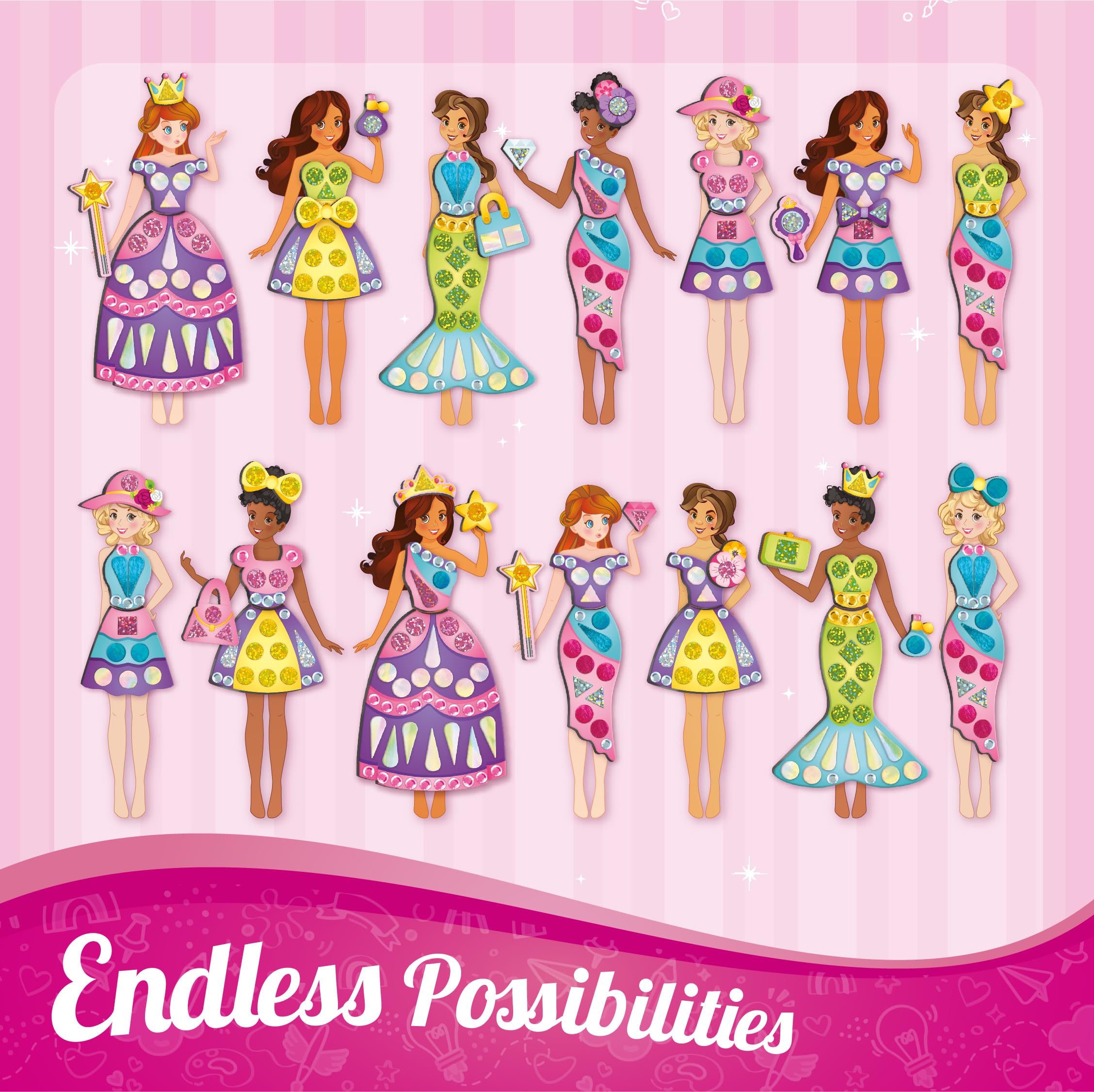 Imagimake interchangeable outfits support imagination and fashion play during travel time.