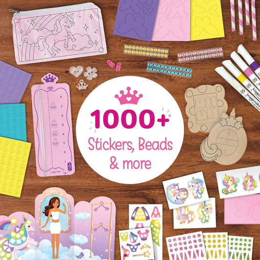 Imagimake magnetic dress-up studio with interchangeable princess outfits for creative play.