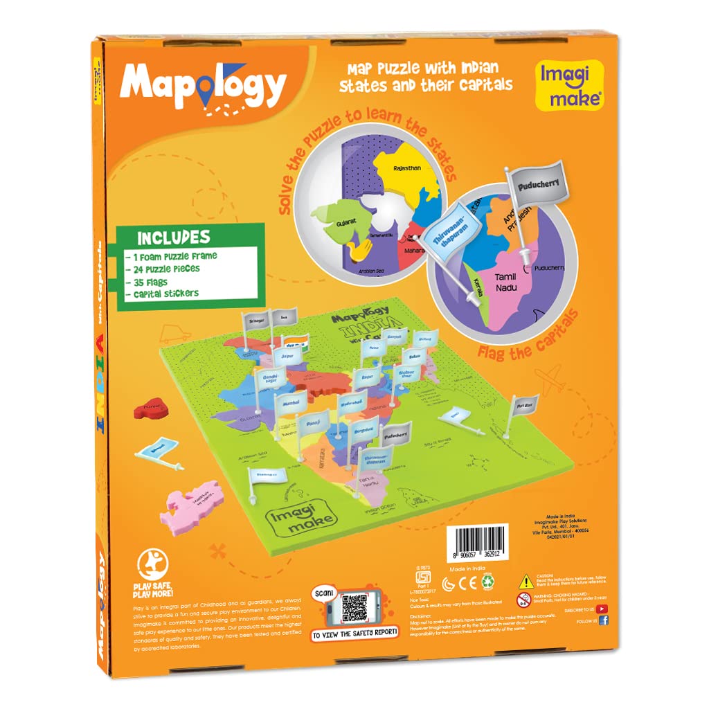 Imagimake Mapology India age safety tag reassures parents about toy standards.