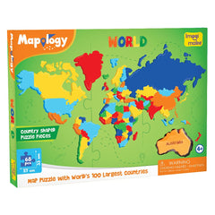 Imagimake Mapology World Map Puzzle shows foam frames for interactive geography play.