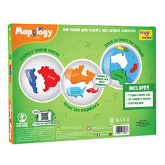 Imagimake Mapology World Map Puzzle in progress with a child assembling the world map.
