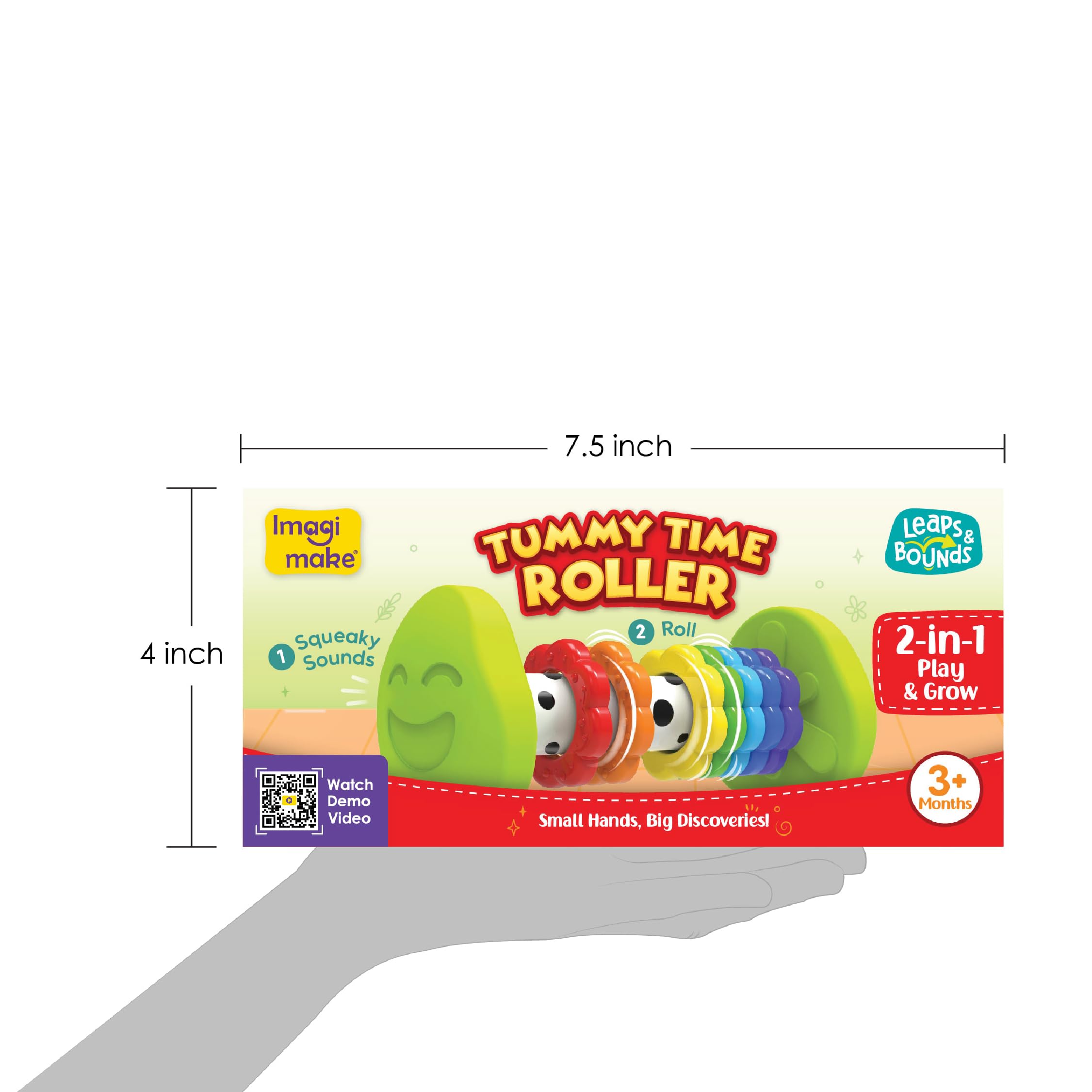 Imagimake Tummy Time Roller seven textured rings aid grasping and sensory exploration.