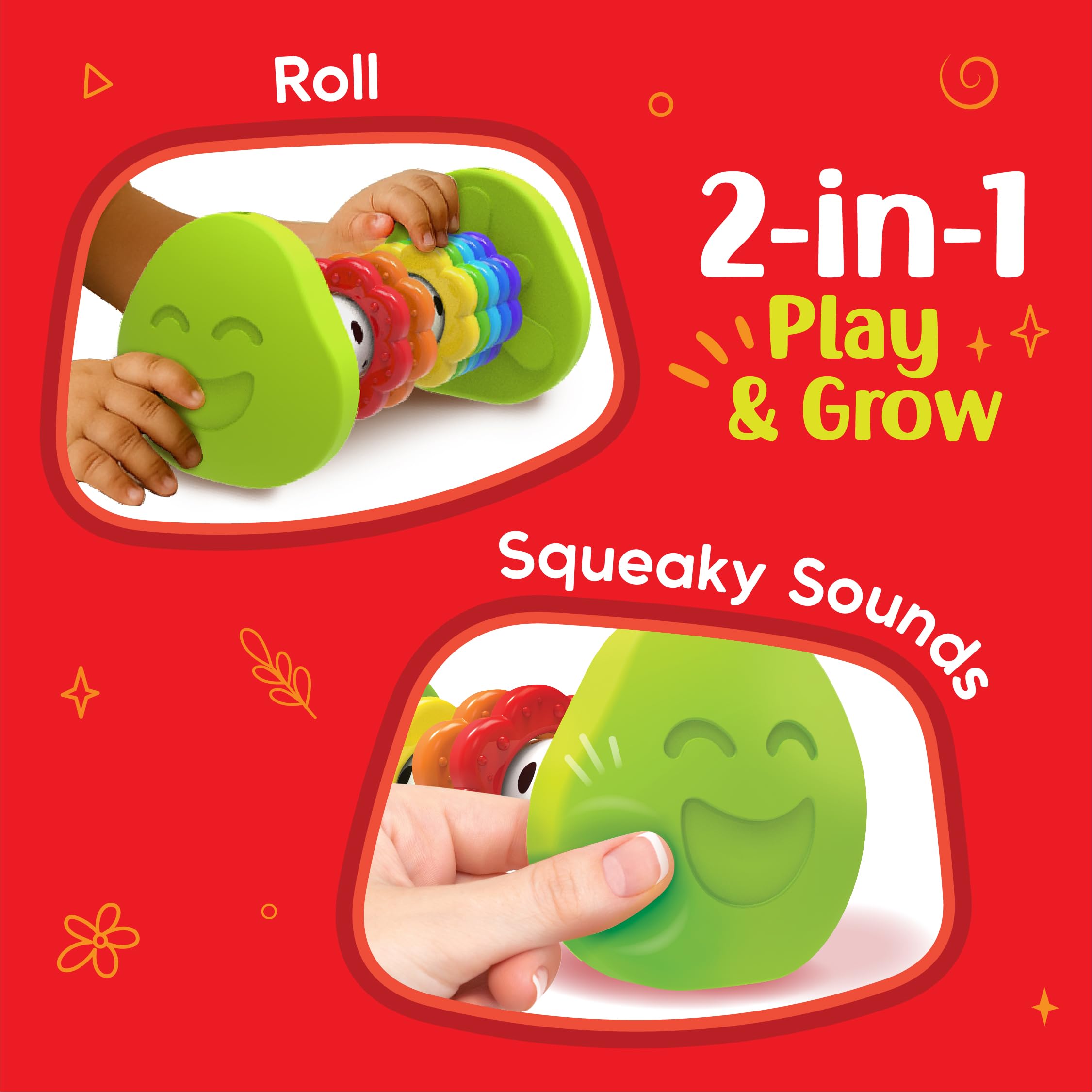 Imagimake Tummy Time Roller baby-safe design encourages reaching and rolling with confidence.