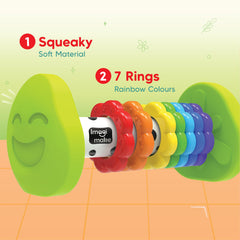 Imagimake Tummy Time Roller bright rainbow colors attract attention and support visual tracking.