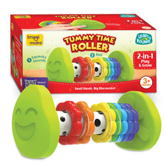 Imagimake Tummy Time Roller rolling action promotes tummy time exploration and curiosity.
