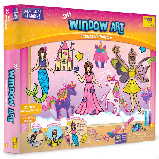 Imagimake window art princess-unicorn-kit-box shows interchangeable parts for endless play