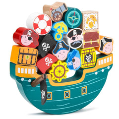 Imagination Generation pirate boat balancing playset assembled with all pieces ready to test dexterity