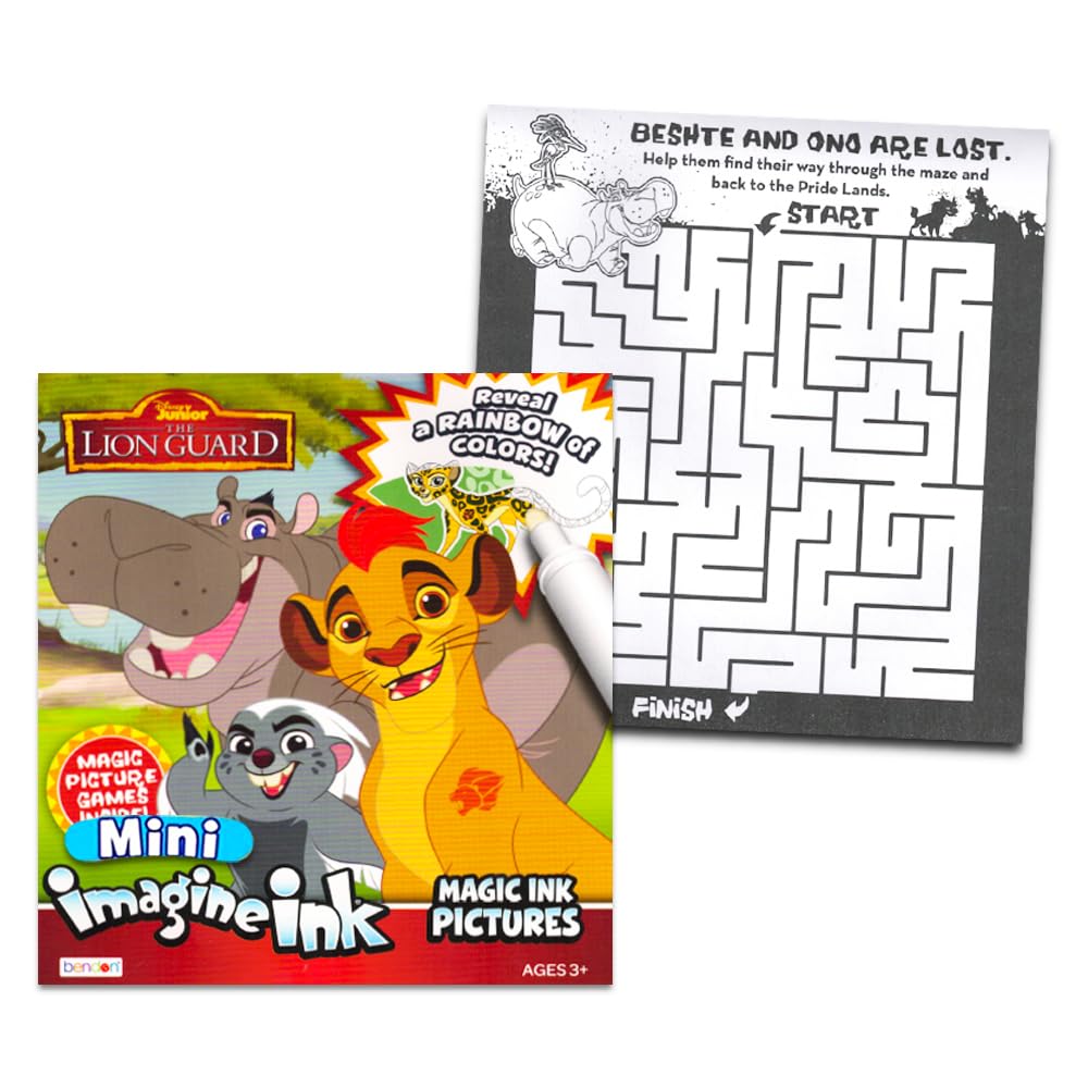 Imagine Ink Lion Guard coloring book cover with hidden image reveals for travel-ready fun.