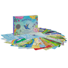 Imagine Meditation Cards for Kids XL cards spread displaying guided imagery for kids