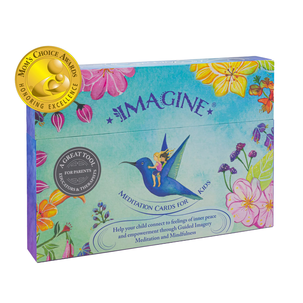 Imagine Meditation Cards for Kids XL pack cover with vibrant art for calming focus