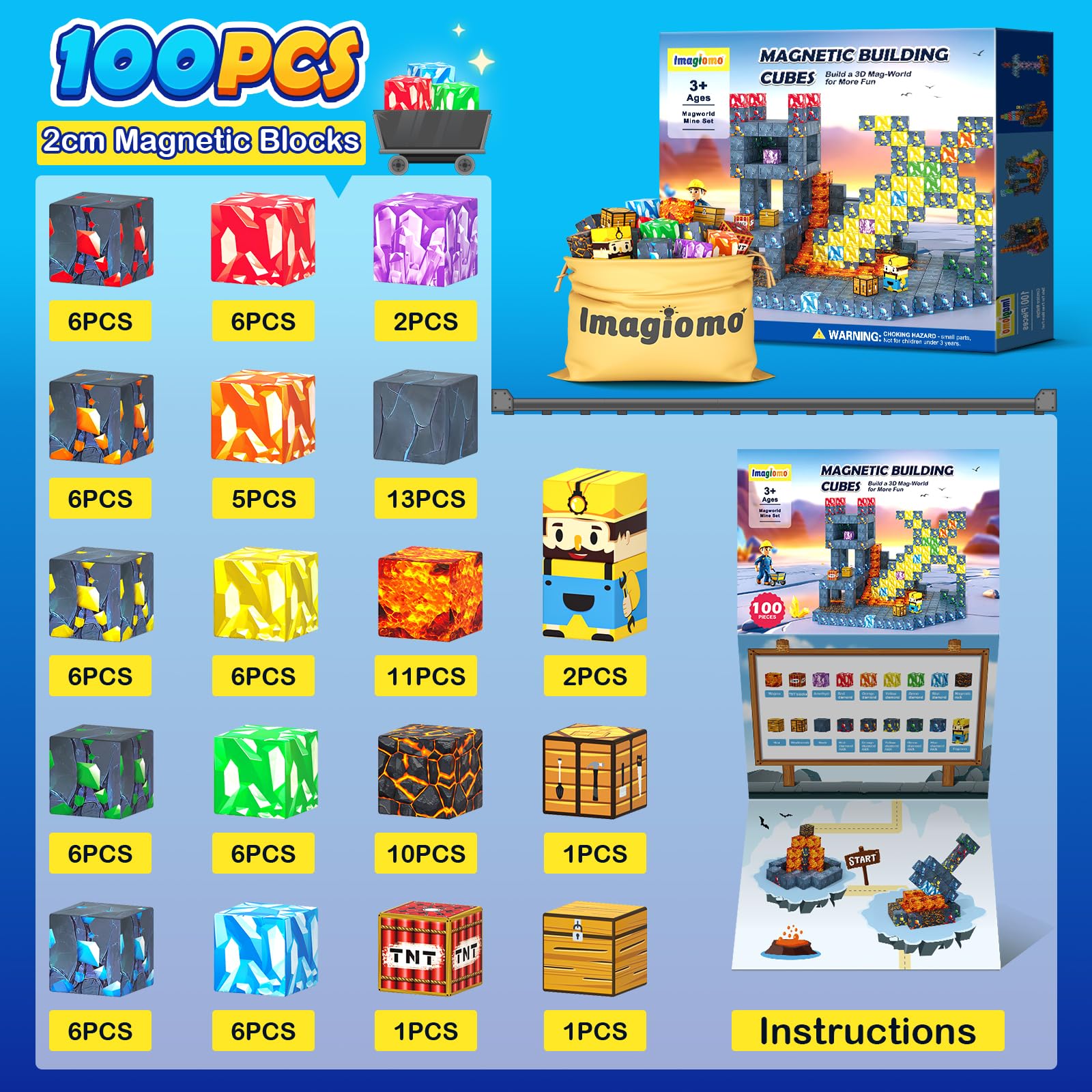 Imagiomo mine blocks let kids build tunnels and caverns for STEM-inspired exploration.