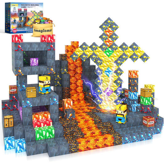 Imagiomo 100pcs magnetic blocks ignite mine adventure, fueling creativity and hands-on learning.