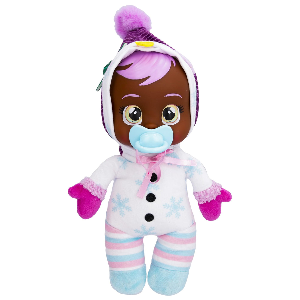 IMC Toys Cry Babies Tiny Cuddles Holly in winter snowman pajamas invites cozy, imaginative play.
