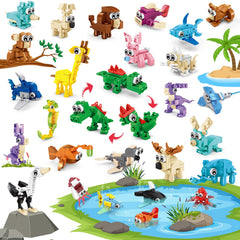 IMCUAMK 24-pack animal building set front view with forest figures for creative play