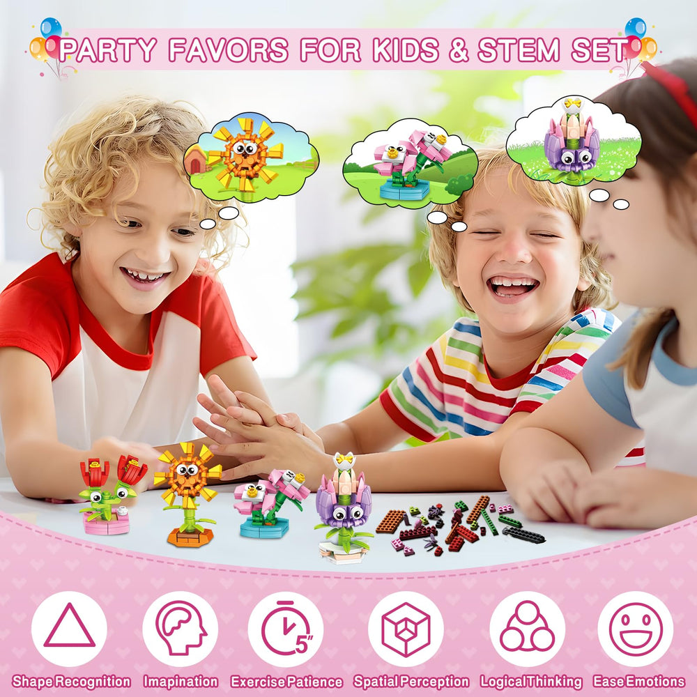 IMCUAMK blocks transformed into three different flower shapes for play