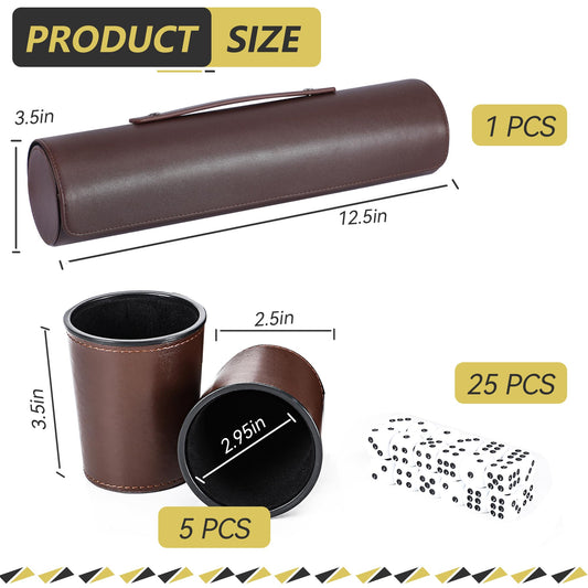 Five black dice cups arranged for home or bar gameplay.