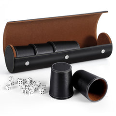 ImnBest leather dice cup set front view, premium faux leather, durable and travel-ready.