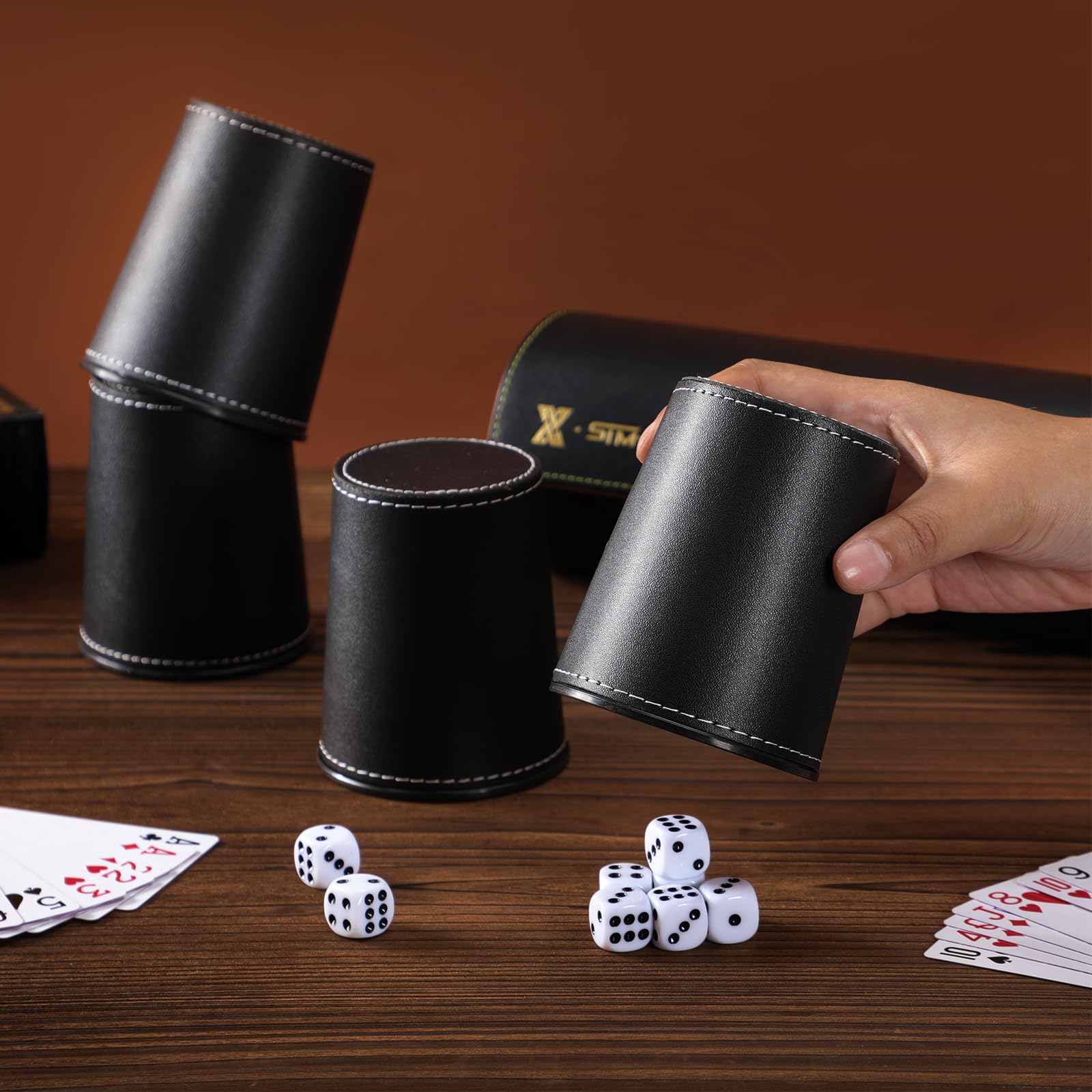 ImnBest leather dice cups close-up material texture and stitching.