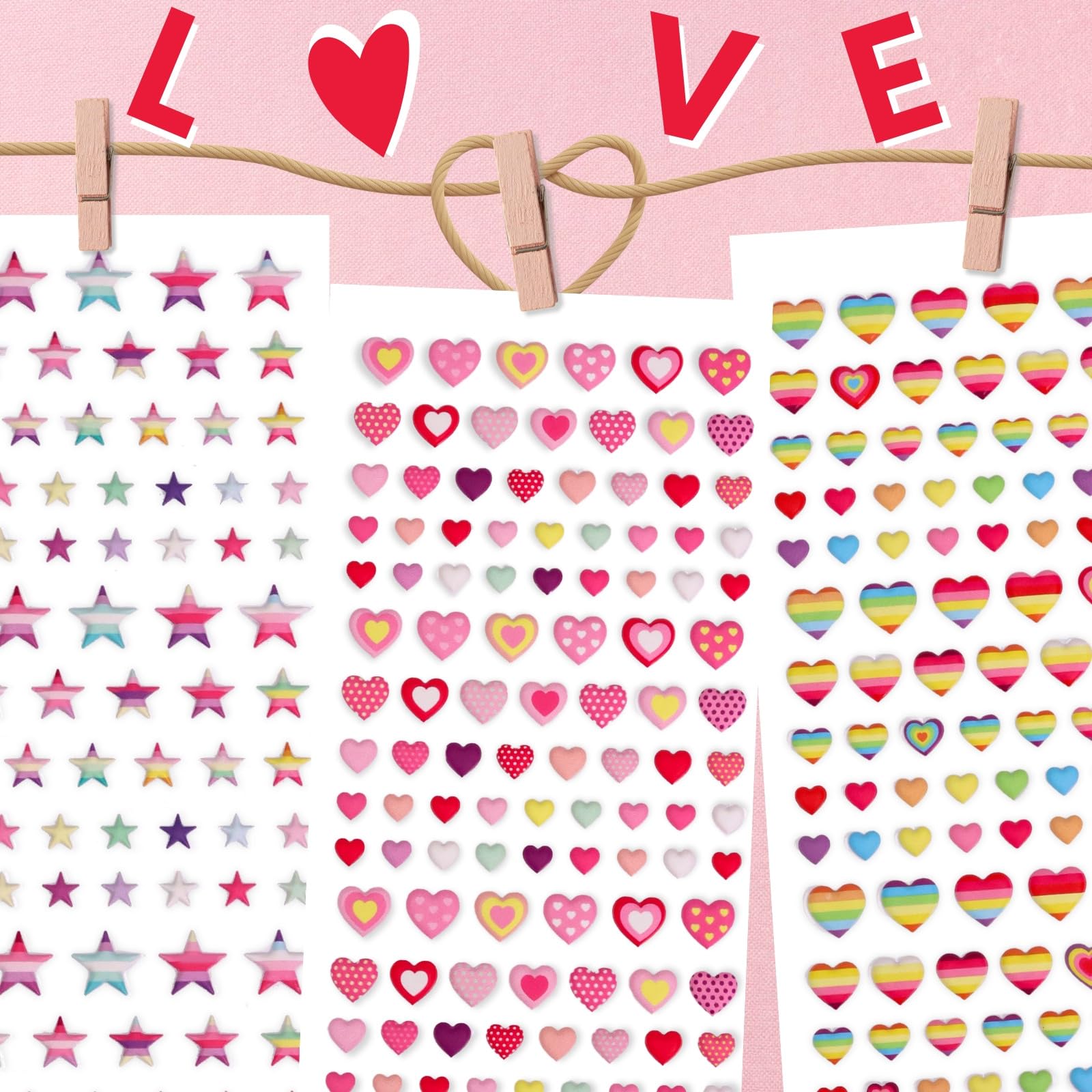 IMNEXT2U Puffy love-heart stickers sheet supports crafts and positive rewards.