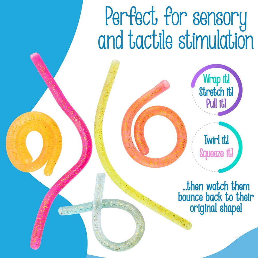 IMPRESA Glitter Noodle Strands sparkle during play for engaging, mess-free entertainment.