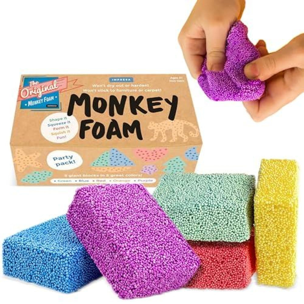 IMPRESA Monkey Foam Giant Blocks on a table for creative play and tactile exploration.