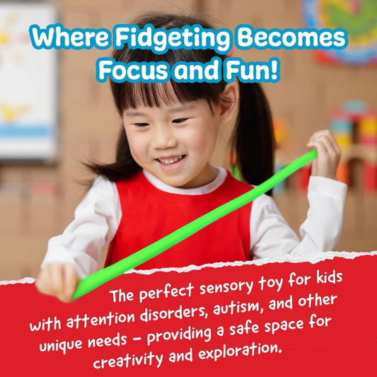 Close-up of Monkey Noodles showing stretchy fibers for sensory play.