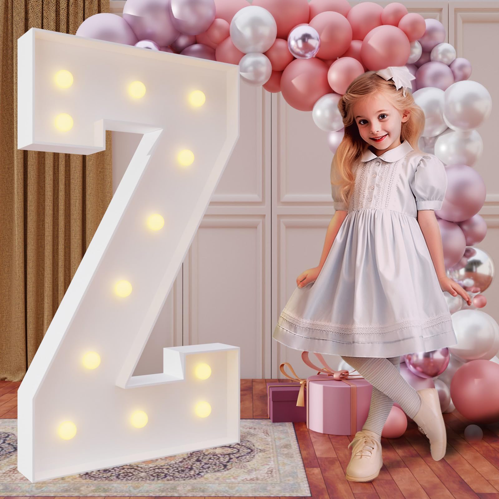 imprsv 4ft marquee letter Z assembly creates a bold photo backdrop for celebrations.