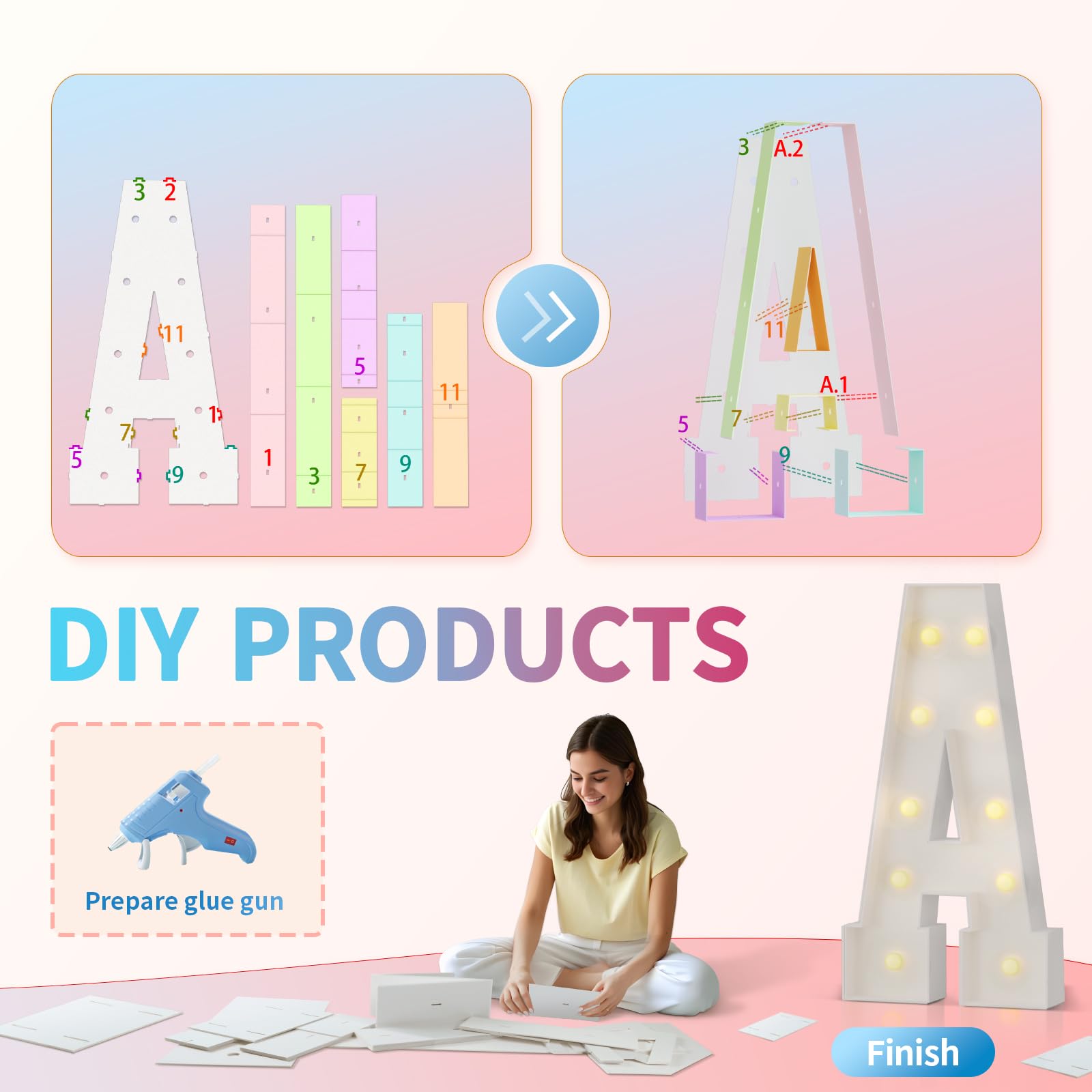 imprsv marquee letter E assembly frame shows easy DIY decoration setup