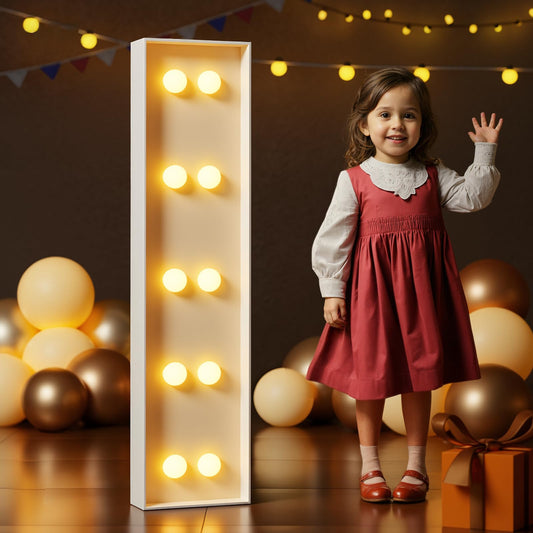 Imprsv Marquee Letters 4ft Happy Birthday glow for photo backdrop.