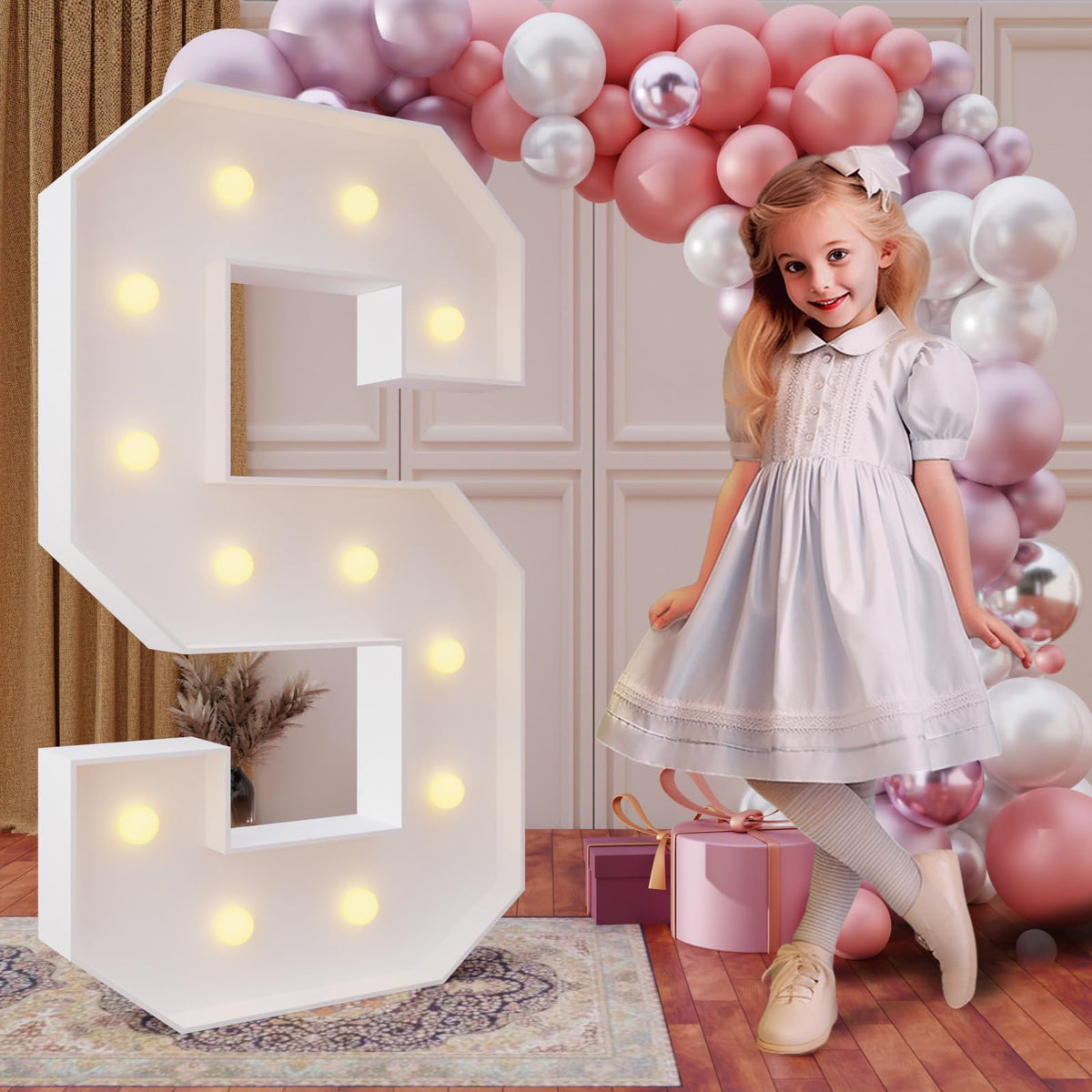 imprsv S letter 4ft marquee display glows warmly for party backdrops