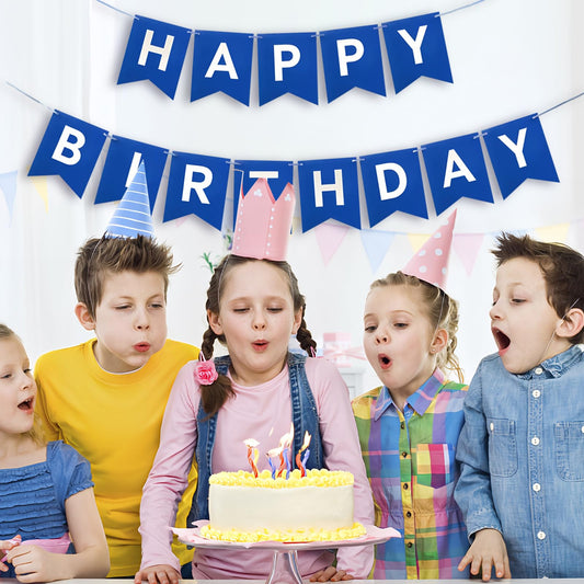 Imtively birthday flag bunting 13-sides blue adds cheerful color to walls.