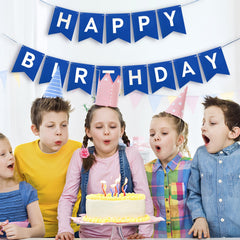 Imtively birthday flag bunting 13-sides blue adds cheerful color to walls.