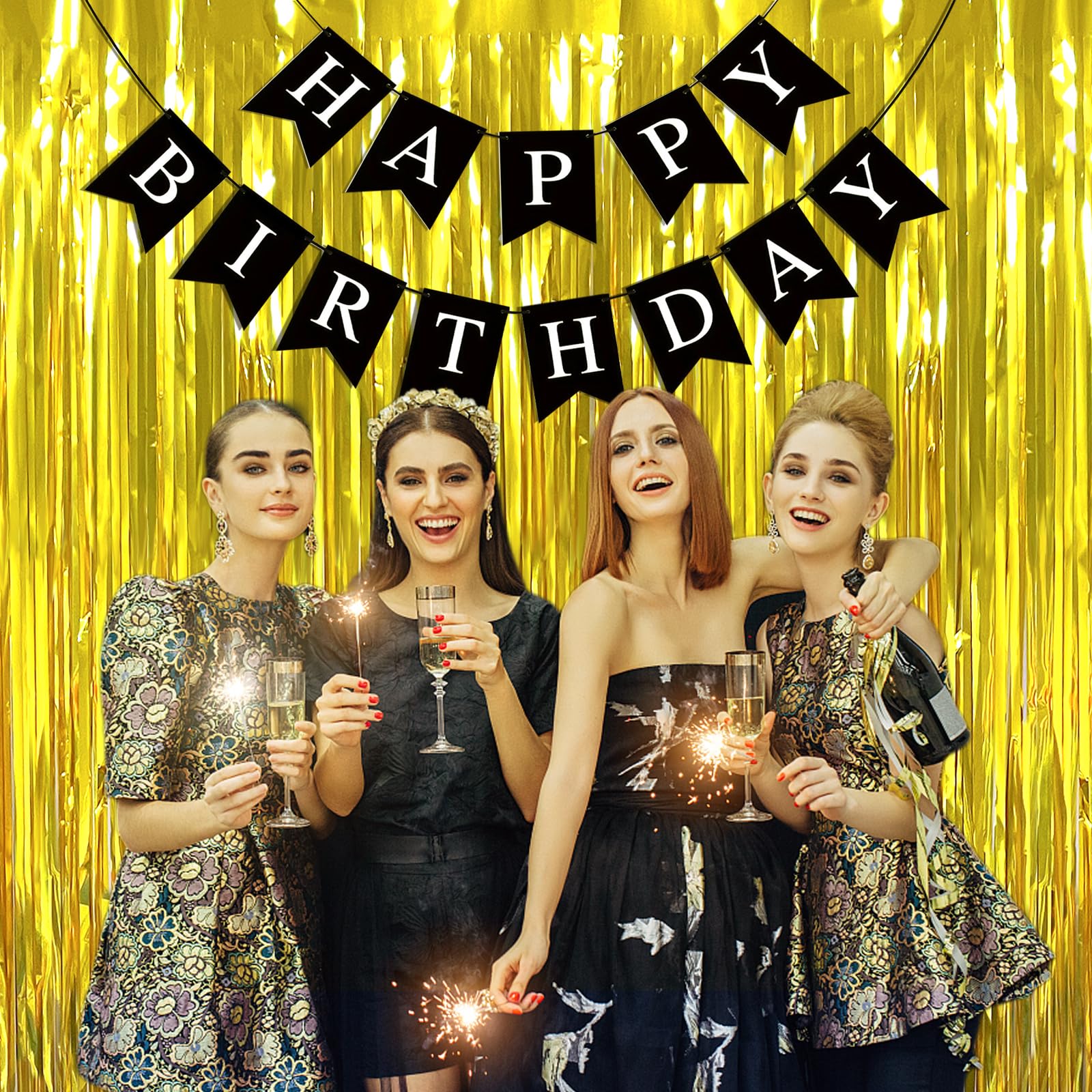 Imtively black Happy Birthday banner wall backdrop for elegant events