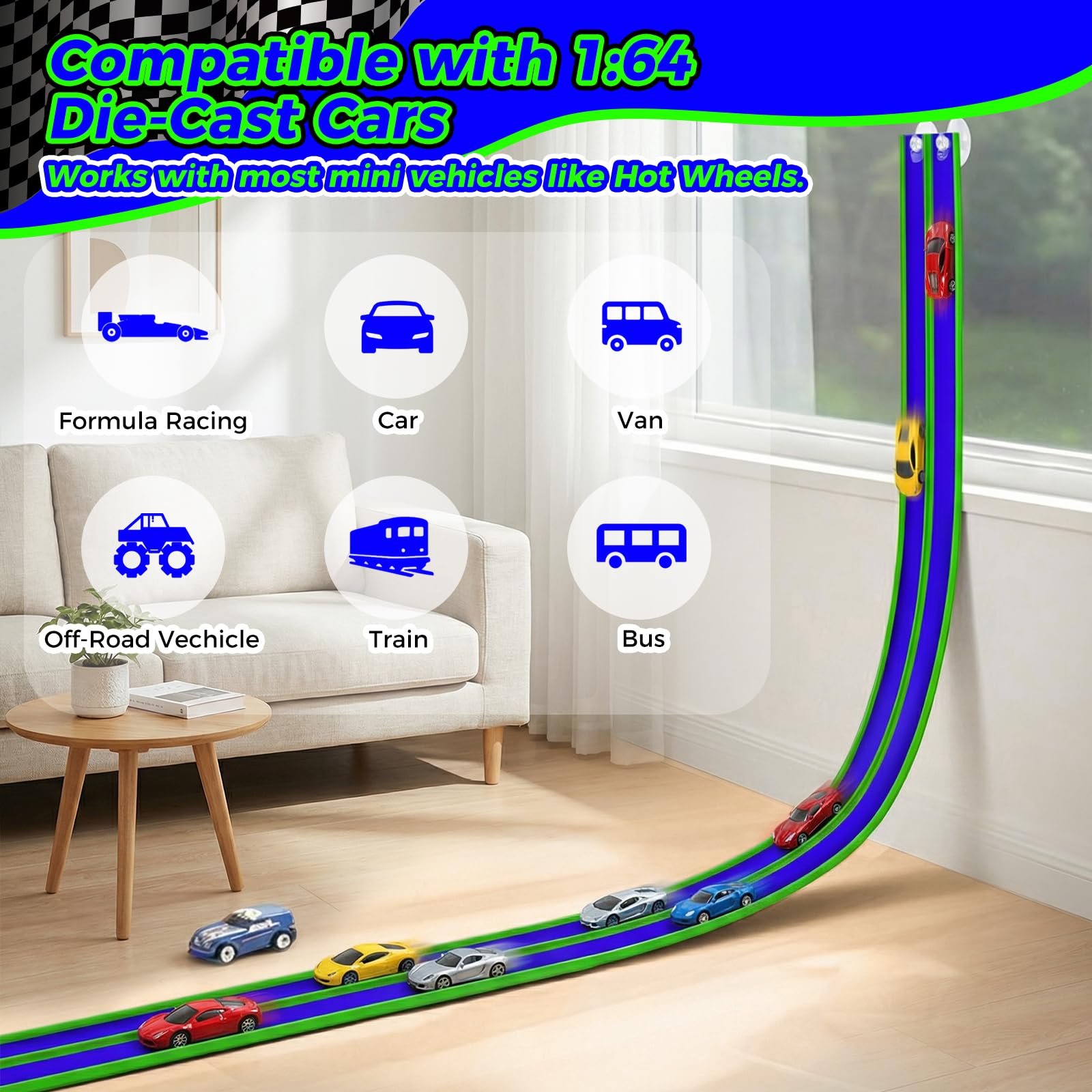 Inawenxlg dual-track layout enabling parallel racing with two cars