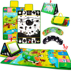 Inbeby tummy time mat with bold black-and-white contrasts for visual tracking.