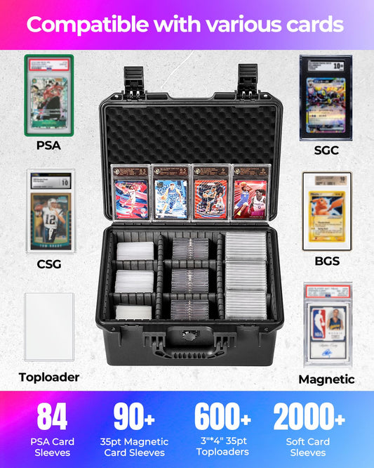 INCHOICASES Sports Card Case interior organization with adjustable dividers for easy sorting.