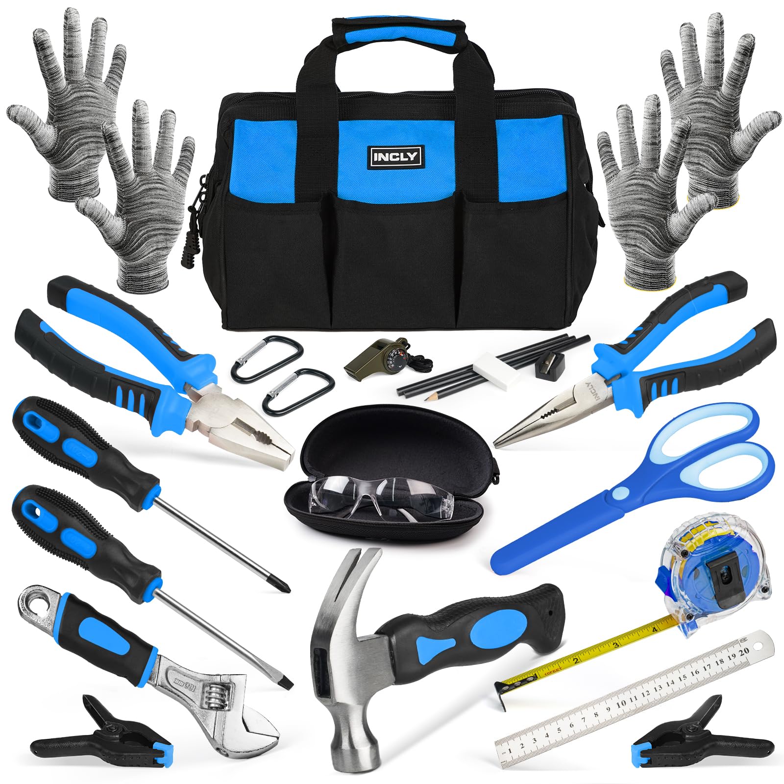 INCLY 24-pcs kids real tool set hammer inspires hands-on building projects.
