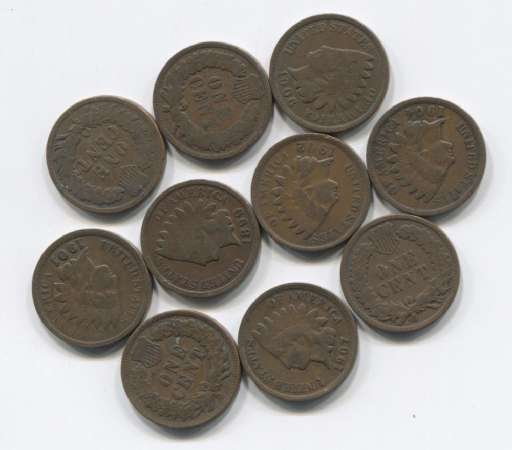 Indian Head Pennies 10-coin antique cent collection for starting a historic coin set.
