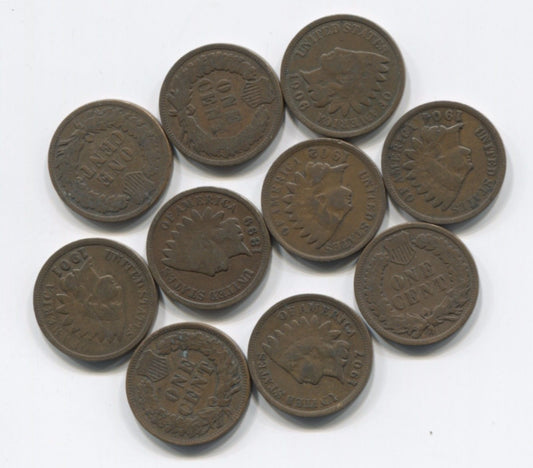 Indian Head Pennies 10-coin antique cent collection for starting a historic coin set.