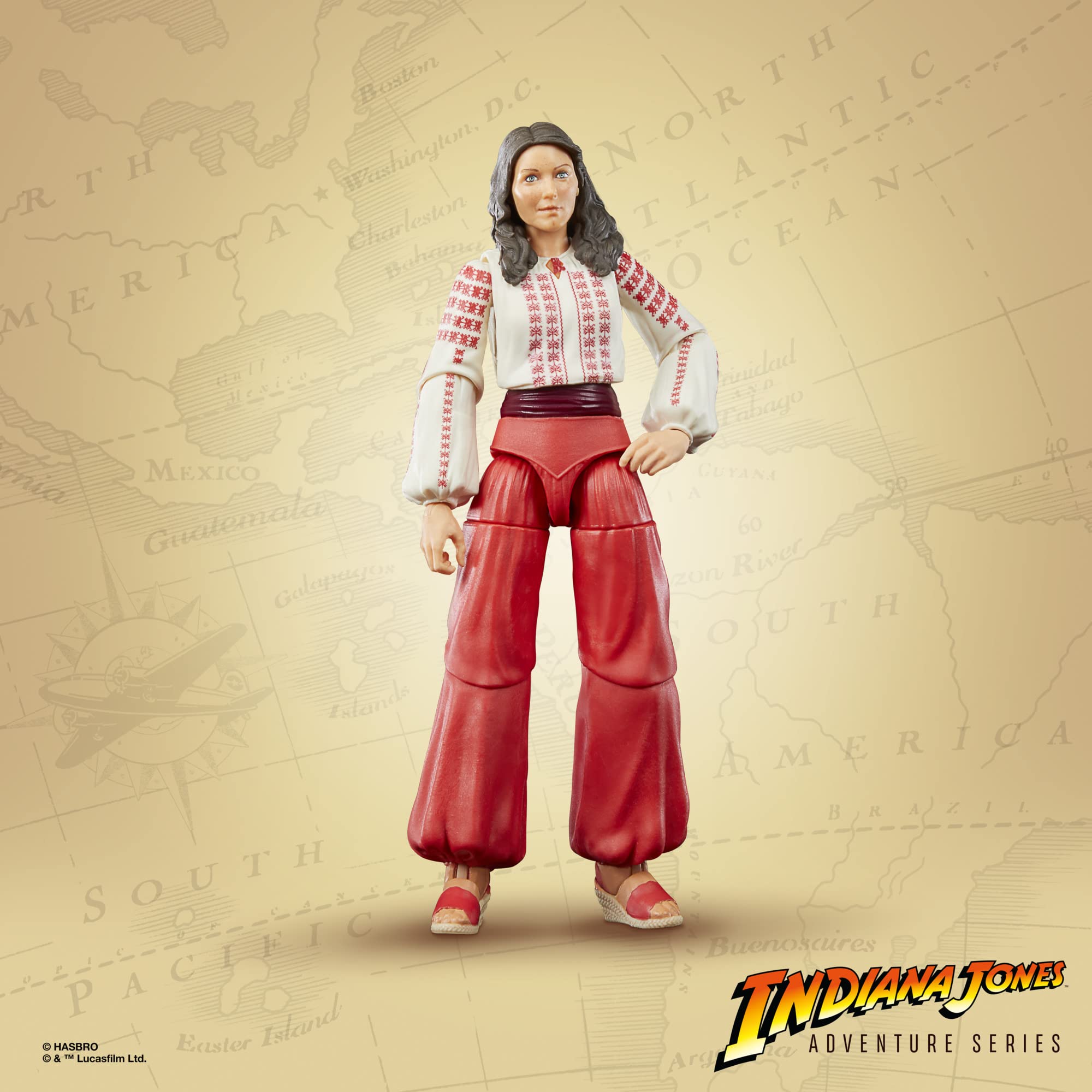 Indiana Jones Marion Ravenwood figure showcases poseable head arms and legs.