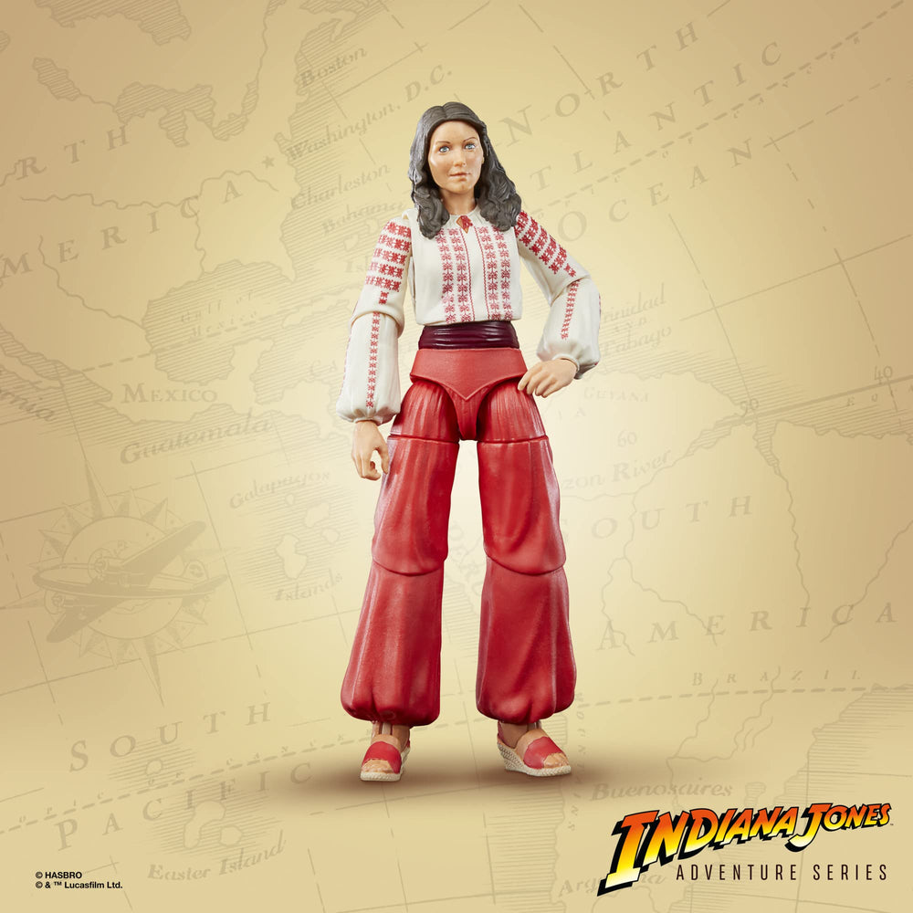 Indiana Jones Marion Ravenwood figure showcases poseable head arms and legs.